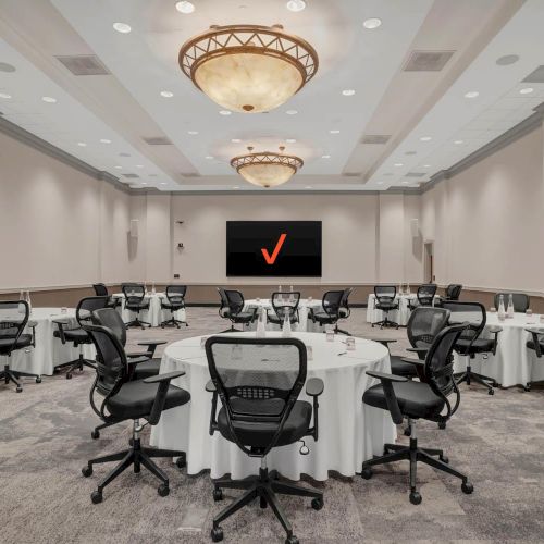 Meeting space set with rounds