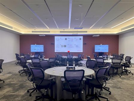 Conference room set for a presentation